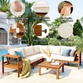 thumbnail image 5 of Harper & Bright Designs Acacia Wood Outdoor Sectional Furniture, Patio Modular Sectional Sofa Set with Ottoman, Garden L-Shaped Conversation Set with Coffee Table, Beige,Teak, 5 of 12
