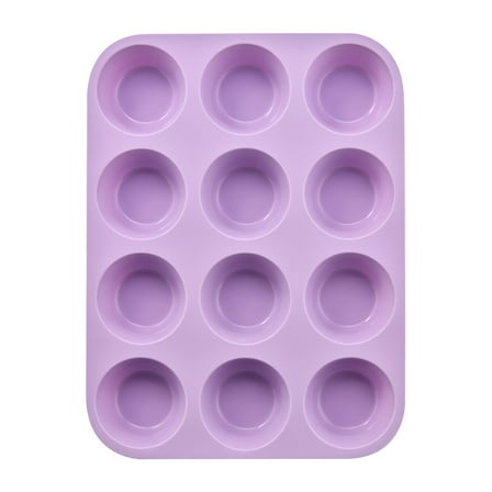 12 Cups Silicone Mini Muffin Pan Set, Nonstick Mini Cupcake Pans, BPA Free Small Muffin Tin for Baking, Set of 1(Purple)
