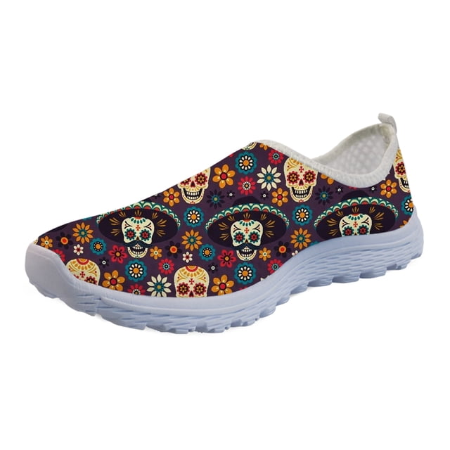 Zapatillas de deporte de verano con estampado de calavera 3D de Doginthehole para mujer, zapatos planos de malla gótica a la moda para mujer, mocasines casuales de playa para mujer