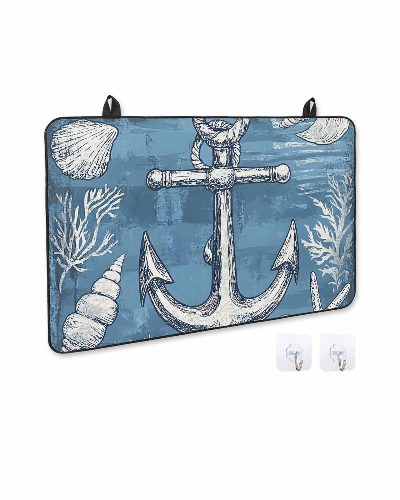 nqOlkjepod Large Induction Cooktop Protector Mat 36"x21", Blue Nautical Anchor Stove Top Covers for Electric Stove, Summer Coastal Ocean Coral Stove Burner Cover Mats, Glass Top Stove Cover