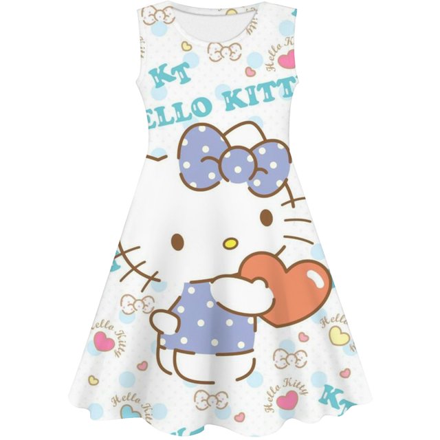 Nouvelle Robe d'Été pour Enfants 3-12 Ans Hello Kitty Sans Manches Filles Imprimé Dessin Animé Chemises de Nuit Robes de Fête Pyjamas