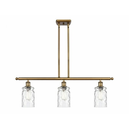 

516-3I-BB-G352-Innovations Lighting-Candor-3 Light Island in Industrial Style-36 Inches Wide by 11 Inches High Brushed Brass Finish with Clear Water