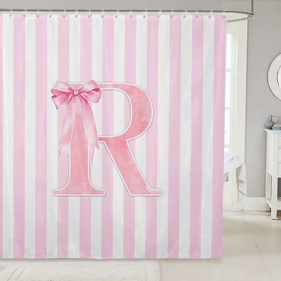 Manfei Pink Line Geometric Pattern Shower Curtain 72Wx72L,Personalized Monogrammed R Bathroom Curtain