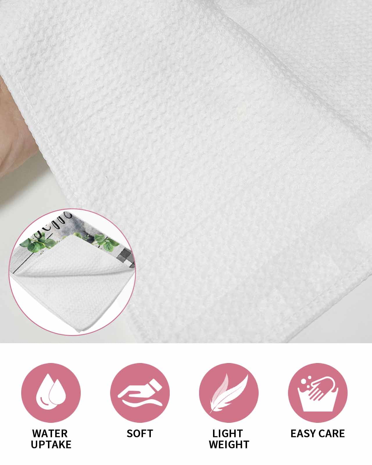 Easter Kitchen Dish Towels for Drying Dishes Set of 3, Spring Watercolor Bunny Flower Leaf Grey Wood Grain Waffle Weave Microfiber Hand Tea Bathroom Towels Quick Dry & Absorbent Towel 12x12