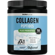 MAV Nutrition Collagen Peptides Powder + Probiotics for Men and Women | Unflavored | Hydrolyzed Collagen Supplement Powder Types I & III - Grass Fed Collagen Powder | 210g