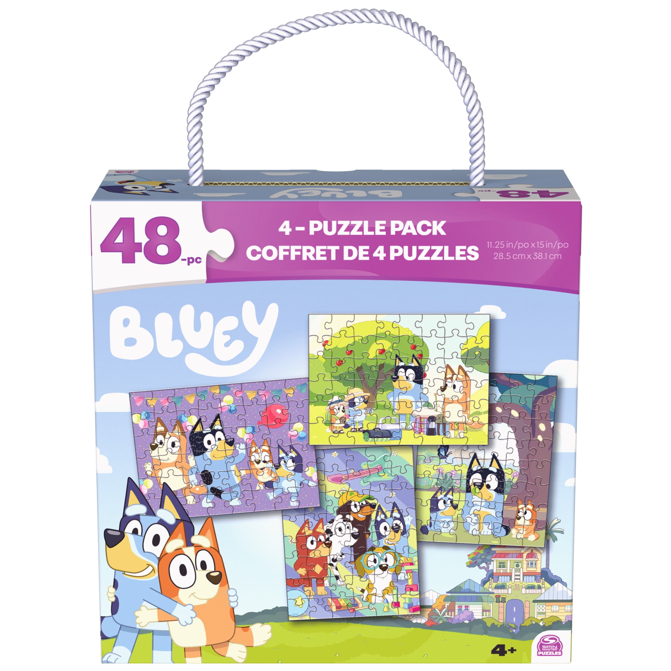Bluey, 4-Pack 48-Piece Jigsaw Puzzles in Storage Box with Rope Handle, Bluey Puzzle, Bluey Toys for Kids Ages 4 and up