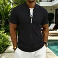 thumbnail image 2 of FAWUUDO Men's Waffle Tops Solid Color Zipper Quick Dry Lightweight Breathable Workout Gym Short Sleeve Black, 2 of 5