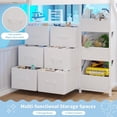 thumbnail image 6 of L-Shaped Floor Bunk Bed Twin over Twin Size with 6 Storage Drawers and LED Lights, Low Bunk Bed Frame with Open Storage Box, Safety Guardrail & Ladder, House Shaped Twin Bunk Beds for 2 Teens, White, 6 of 10
