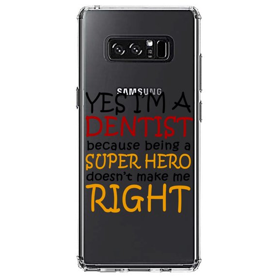 DistinctInk Clear Shockproof Hybrid Case for Samsung Galaxy Note 8 - TPU Bumper Acrylic Back Tempered Glass Screen Protector - Yes I'm a Dentist Super Hero
