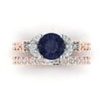 thumbnail image 2 of 3.06 ct Brilliant Round Cut Blue Sapphire 18K Rose/White Gold Solitaire with Accents Engagement Bridal Wedding Ring Band Set size 3.5, 2 of 7