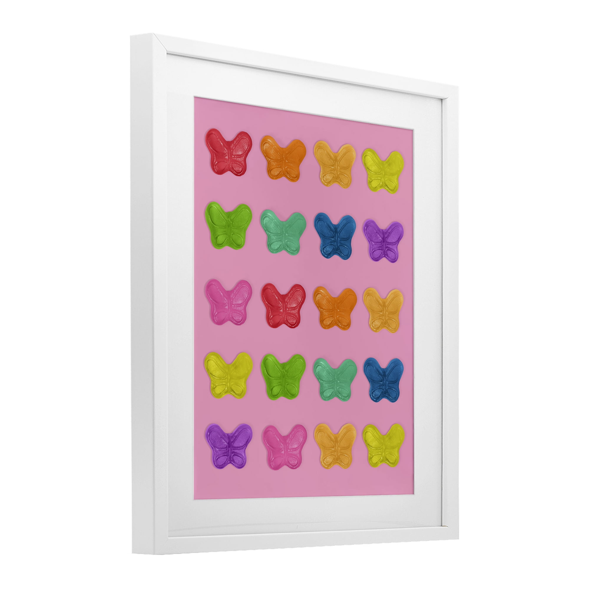 Stupell Industries Colorful Butterflies on Pink White Framed Print Under Glass, design by LISH Creative