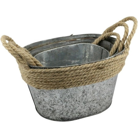 Galvanized Metal Bin Stonebriar Collection Nesting Galvanized Metal Storage Baskets with Rope Trim and Handles, Set of 3 ()