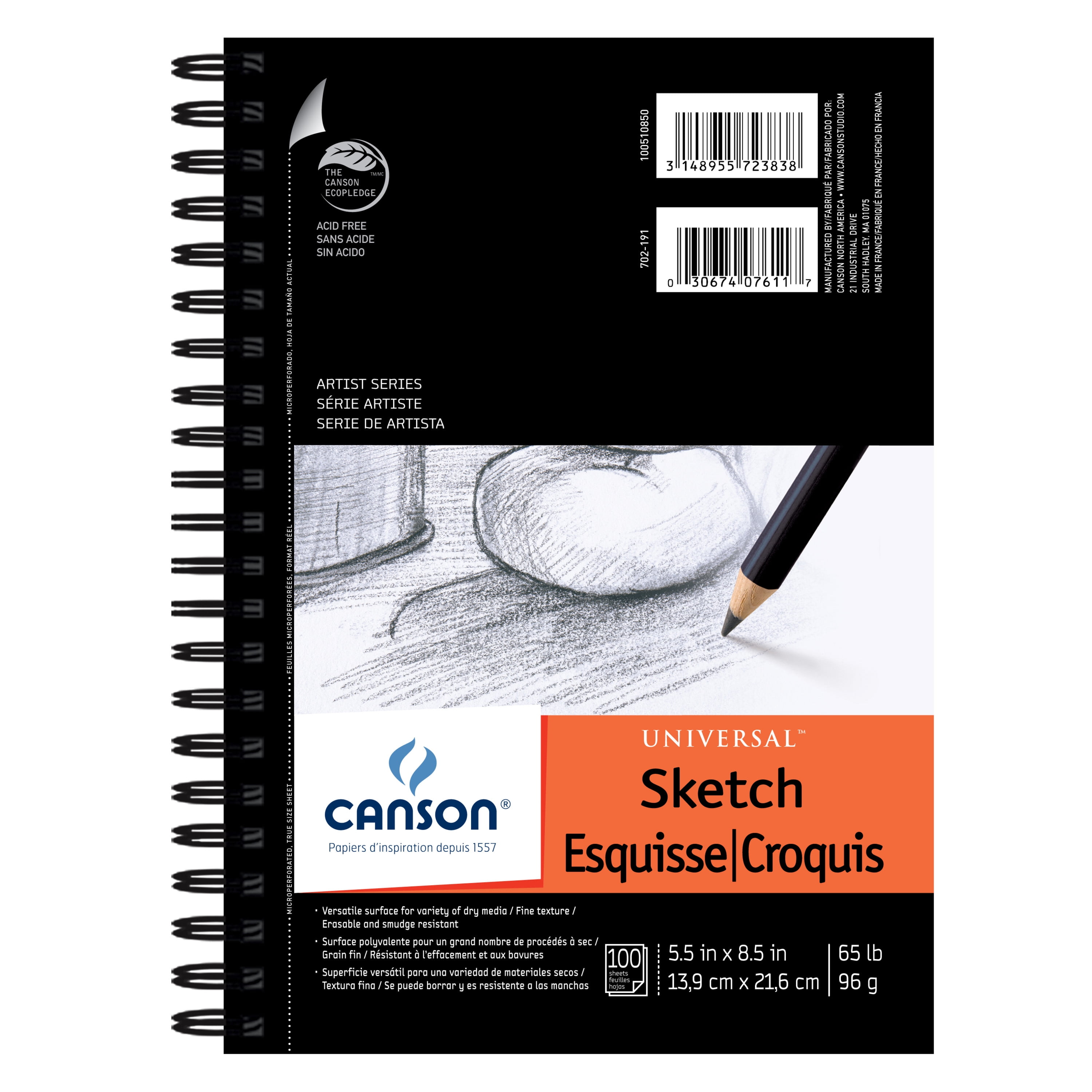 Canson Universal HeavyWeight Sketch Pad, 51/2" x 81/2", 100 Sheets