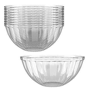 or Salad Bowl Reusable Pack of 4 Extra Large Plastic Plasticpro Rectangle Clear Texured Serving Bowls for Party Elegant Snack