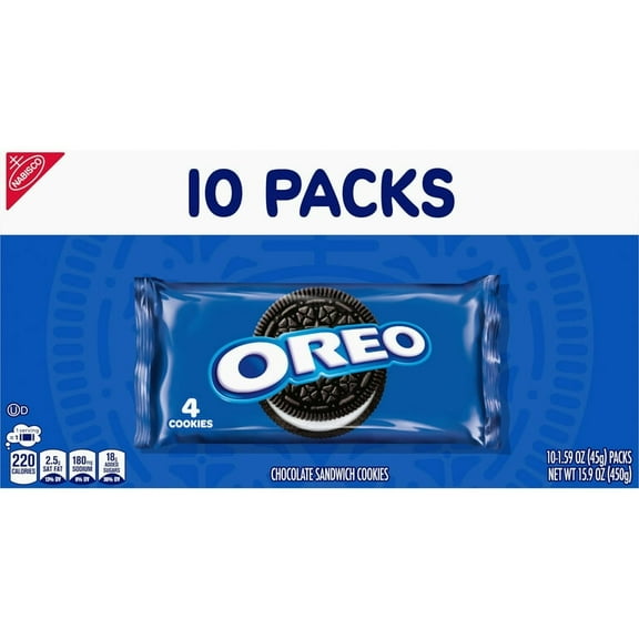 Oreo Single Serve Cookies, Classic Chocolate Sandwich Cookies, 10 Count, (1.59 oz Each)