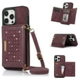 thumbnail image 1 of Allytech RFID Blocking Wallet Case for iPhone 14 Pro 6.1" 5G 2022, Bling PU Leather Flip Folio Stand Card Slots Magnetic Snap Detachable Shoulder Strap Case for iPhone 14 Pro, Winered, 1 of 11