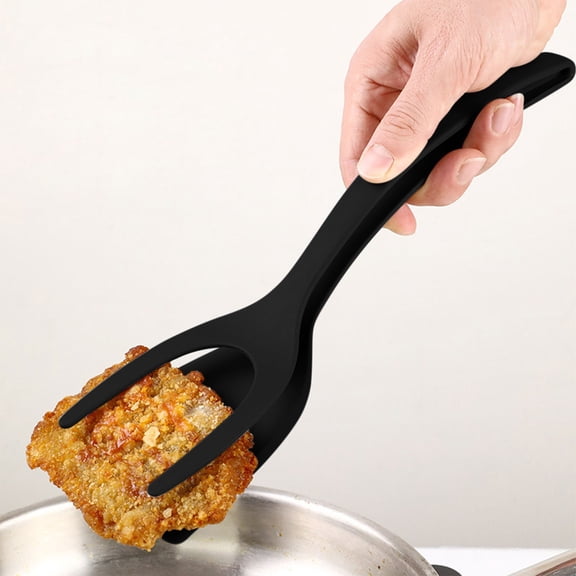 2 in 1 Spatula Tongs Silicone Flip Tongs Kitchen Spatula Turner Nonstick Egg Pancake Turner Steak BBQ Cooking Tool Heat Resistant 12 in