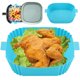 thumbnail image 1 of 1/2 piezas de olla de silicona para freidora de aire con asa, forro de freidora de aire reutilizable resistente al calor, olla de silicona para freidora de aire, bandeja cuadrada con 2 cepillos, verdu, 1 of 10