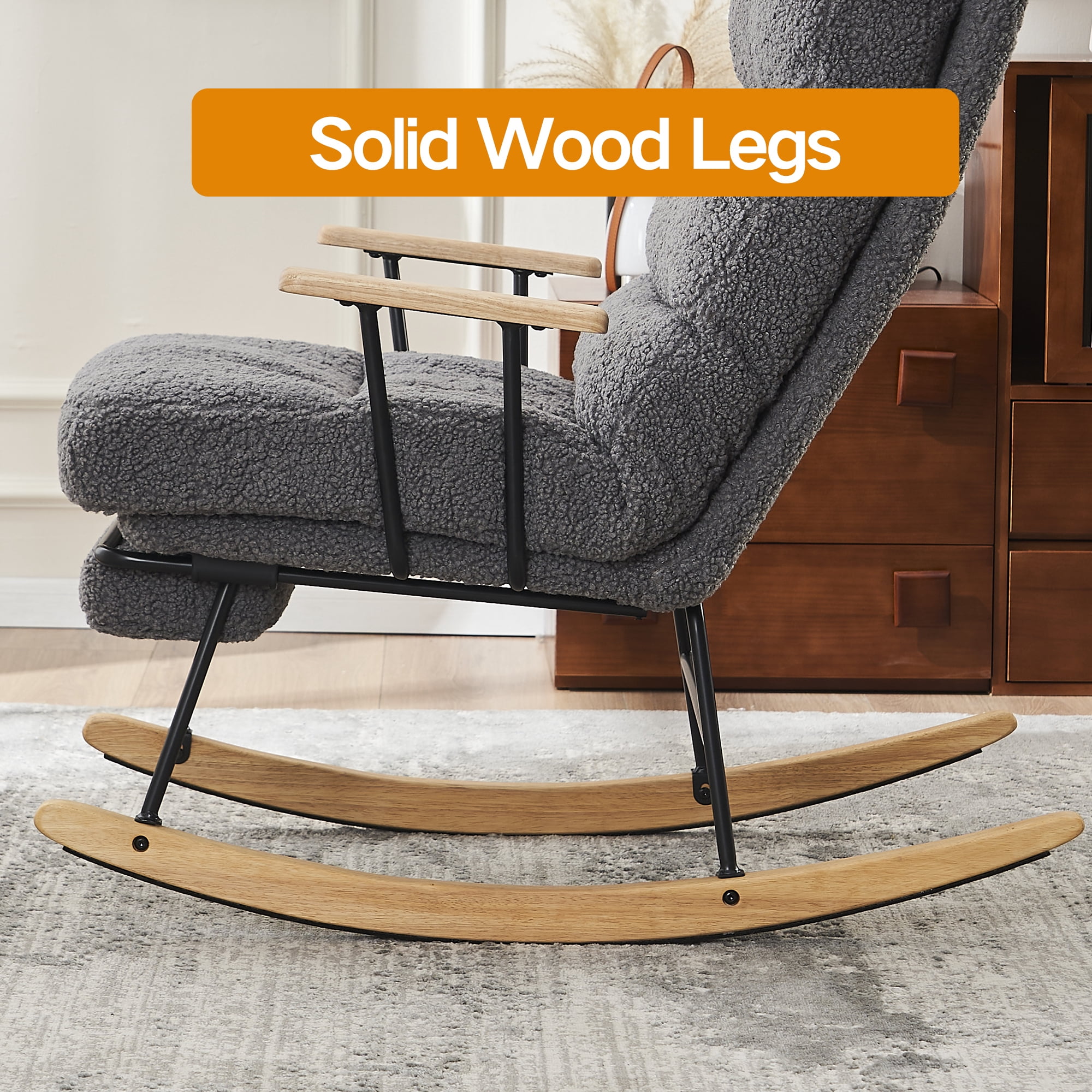 Banome Modern Teddy Gliding Rocking Chair with High Back - Retractable Footrest and Adjustable Back Angle - Perfect for Nursery, Living Room, and Bedroom