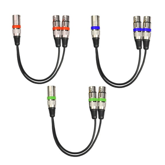 3Pcs XLR Male to Dual XLR Female Y Splitter 3 Pin Balanced Microphone Cable Audio Extension Cable 0. 2055MFF-03 (Red/Blue/Green Each 1pc)