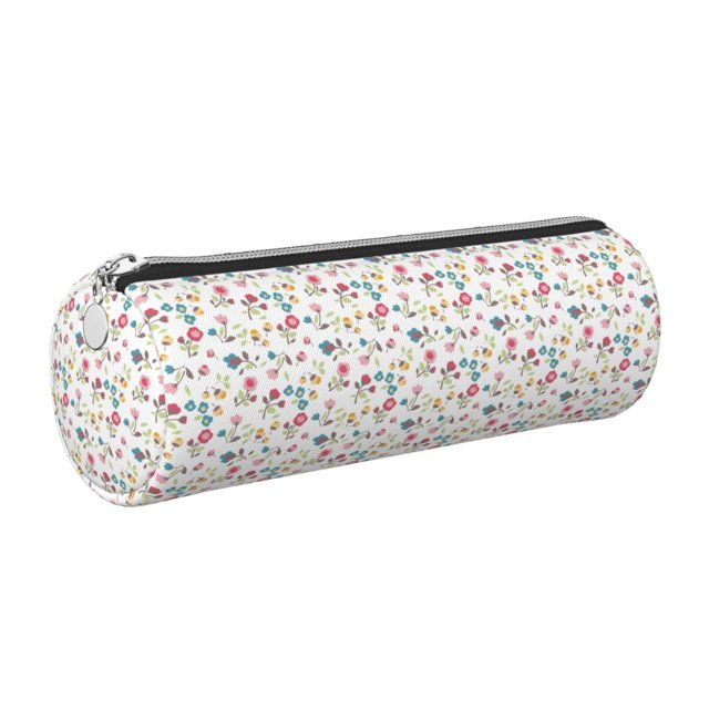 Easygdp Summer Floral para Estuche de Lápices Cilíndrico de Cuero con Cremallera, Organizador de Lápices de Cuero para Escuela, Oficina y Viajes