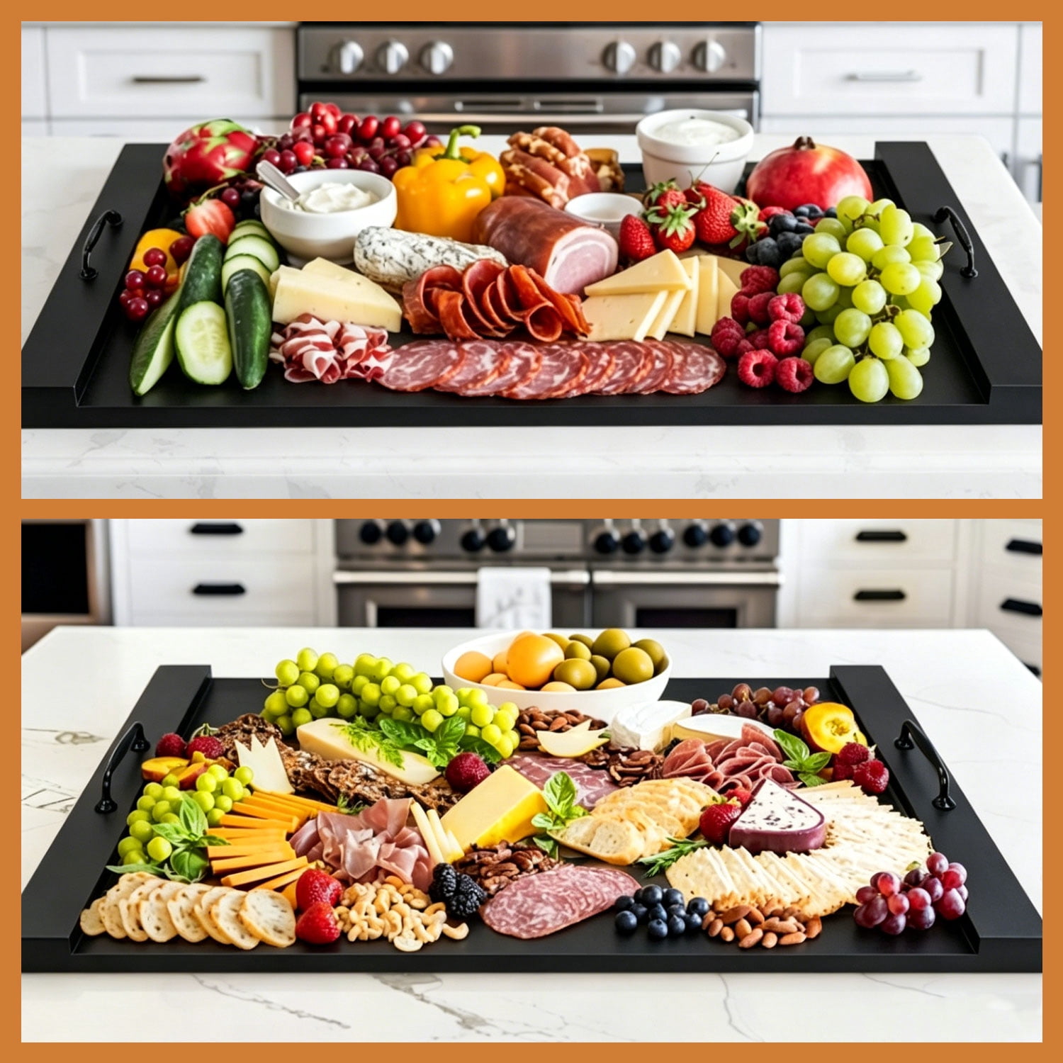 YAOYAO LAND Noodle Board Stove Cover with Handles, Acacia Wood, for Electric Gas Stove Top (Black)