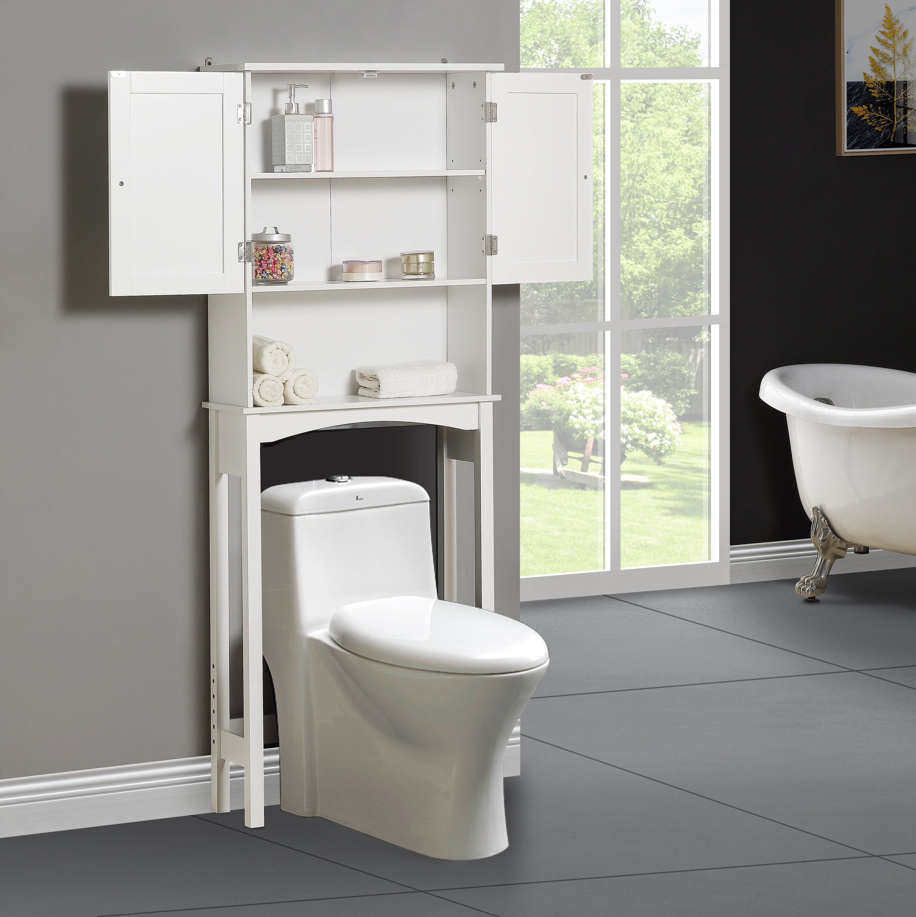 Tileon 23.6 in. W x 62 in. H x 9.1 in. H D White MDF Bathroom Shelf Over The Toilet Storage Cabinet Space Saver with 3-Shelf