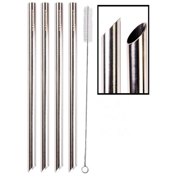 4 POINT END BOBA Straw Stainless Steel Extra Wide 1/2" x 9.5" Long Tapioca Pearl Bubble Tea Thick FAT - CocoStraw Brand