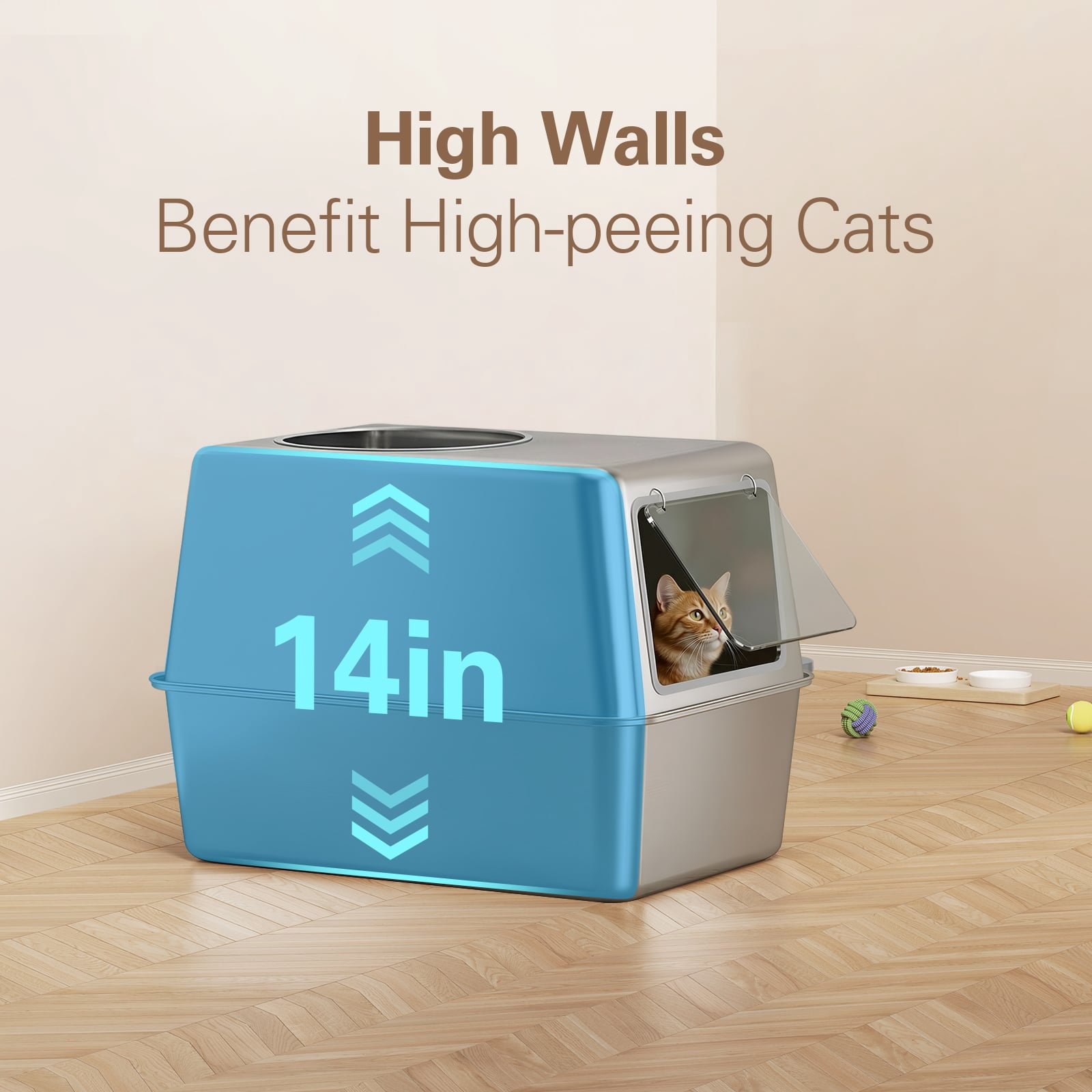 XL Stainless Steel Litter Box, Metal Cat Litter Box with Lid for Large Cats & Multiple Cats, Odor Control, Anti-Leak & Easy Clean, Rectangle Lid