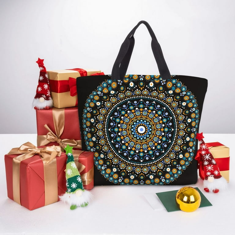 Disketp Dot Mandala Canvas Tote Bag,Women Shoulder Bag