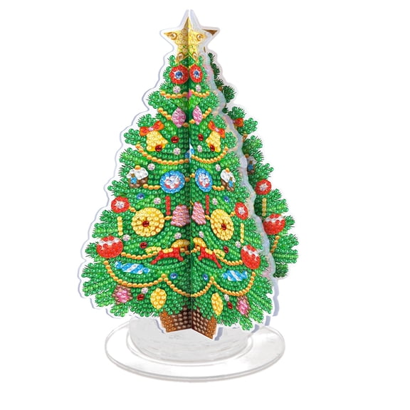 FLOPESN 3D Rotating Christmas Tree Diamond Art Desktop Ornament, PET Double-Sided Home Decor Gift, DIY Craft Kit