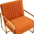 thumbnail image 2 of LeisureMod Montgomery Modern Velvet Pinstripe Design Accent Armchair With Gold Frame in Orange Marmalade, 2 of 7