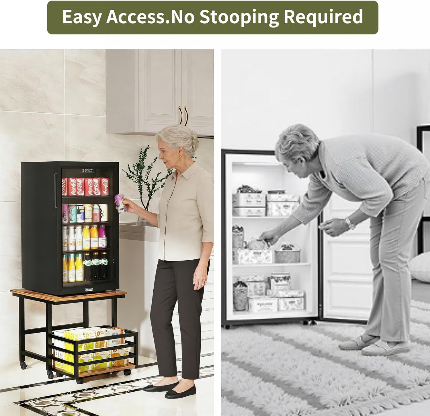 Mini Fridge Stand with Pull-Out Basket, 19.7" x 19.7" Large Tabletop Heavy Duty Stand with Adjustable Feet & Wheels, for Kitchen, Dorm, Office, Rustic Brown and Black