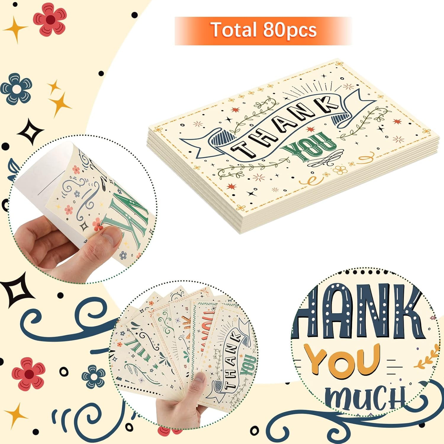 Thank You Postcards Retro Appreciation Note Cards Blank Assorted