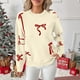 thumbnail image 2 of RKSTN Christmas Sweaters for Women Oversized Crewneck Cute Bow Knit Pullover Sweater Top Womens Casual Solid Embroidered Round Neck Loose Fits Comfy Sweet Style Sweater Fall Spring Outfits, 2 of 9