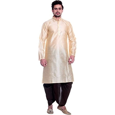 

Royal Mens Cream Silk Kurta Black Dhoti Set_44