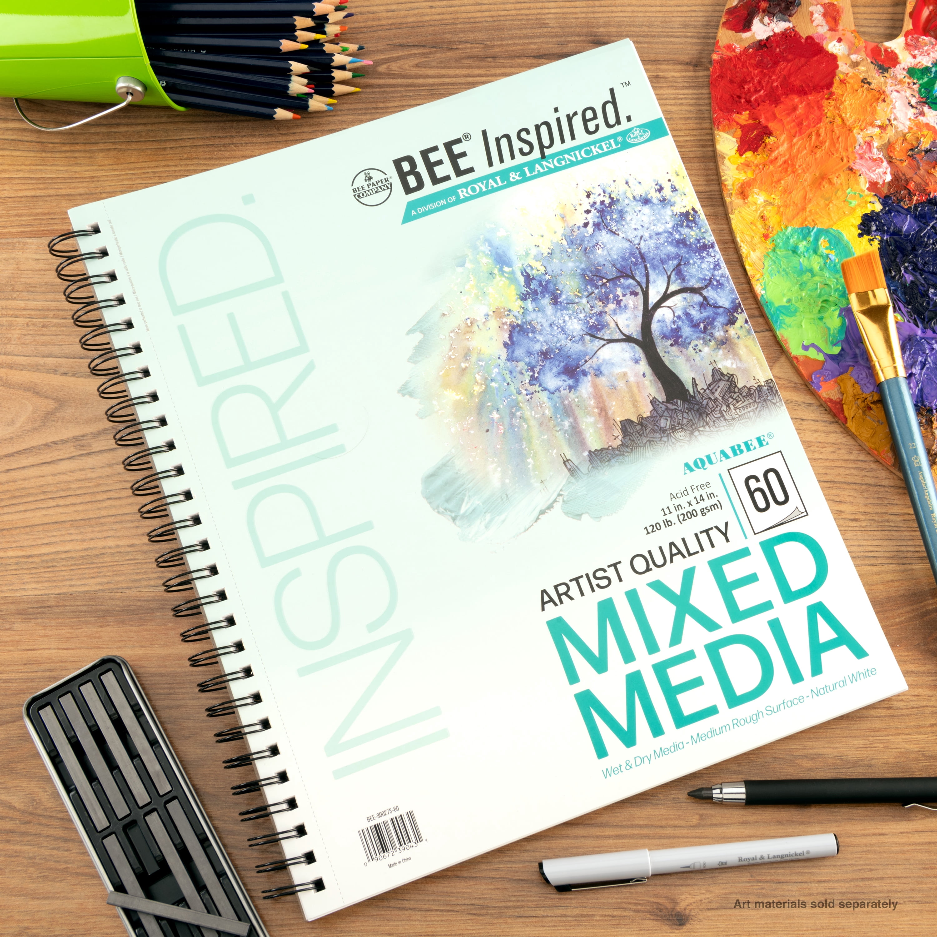 Bee Paper - Bee Inspired 11"x14" Mixed Media Paper Pad, 60 Sheets, Side Wire, 120lb. 200GSM