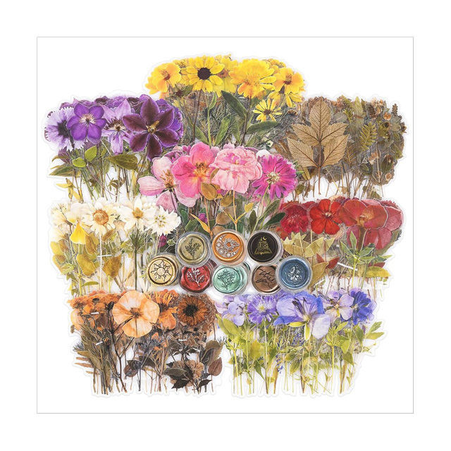 Pressed Flower Theme Stickers Set (320 Pieces) Dried Flowers Resin Stickers Decals Floral Botanical Journaling Stickers