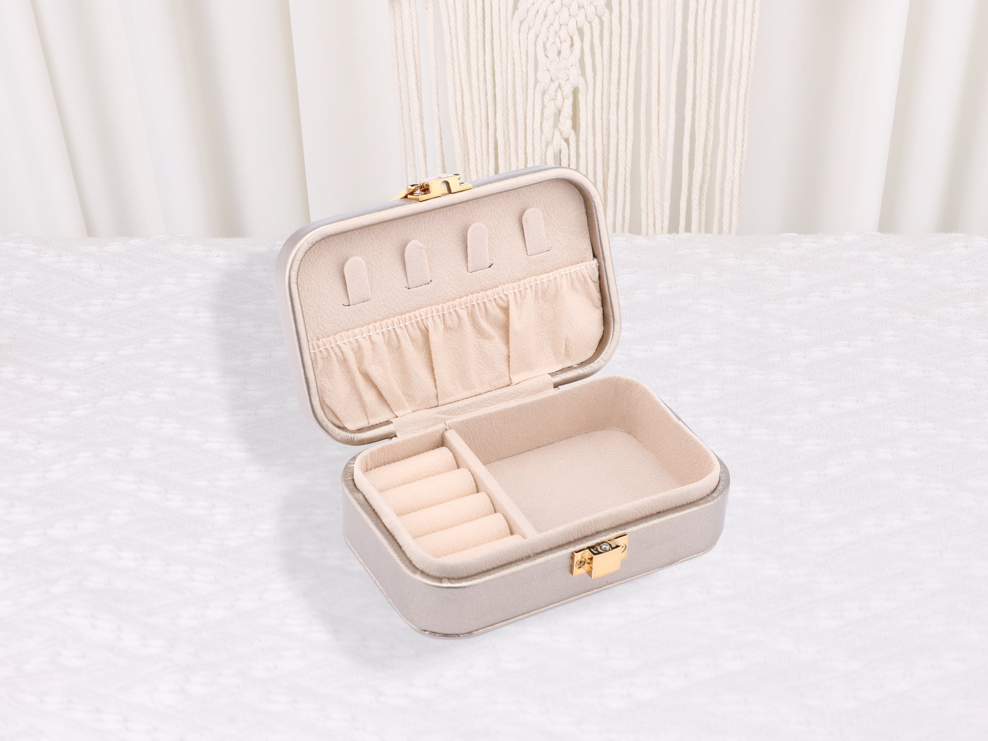 Unique Bargains Mini PU Leather Jewelry Box Jewelry Organizer Case Champagne Gold