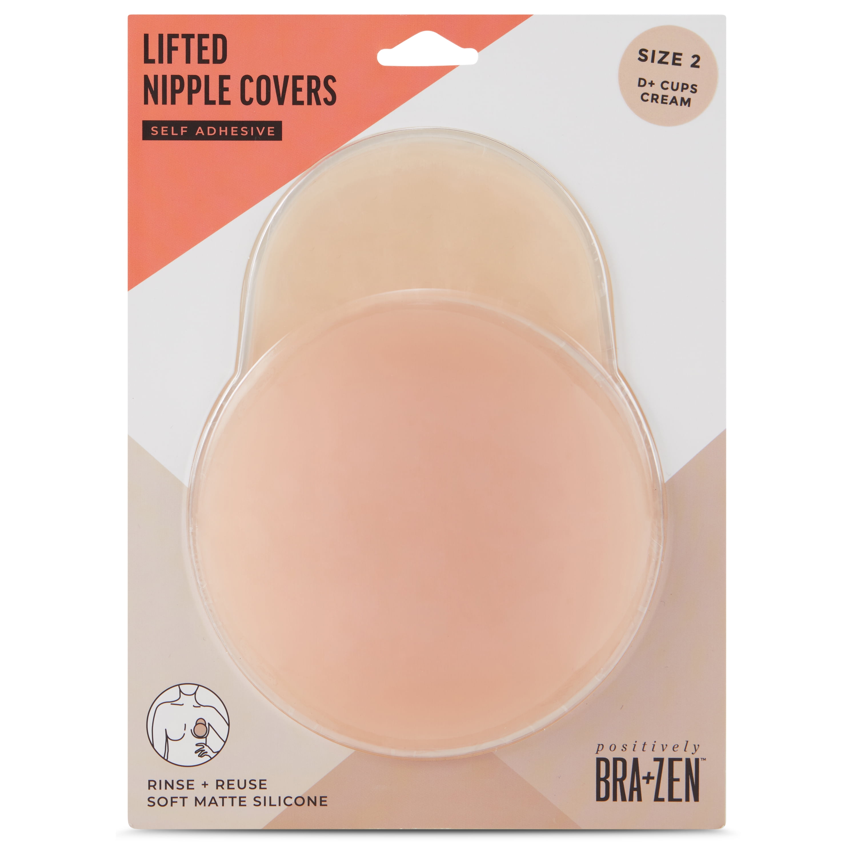 Positively BRA+ZEN Reusable 100% Silicone Breast Stick-on Adhesive Nipple Cover Pasties with Lift Tab