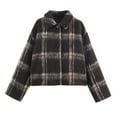 thumbnail image 3 of Women's Long Sleeve Plaid Print Fuzzy Jacket Coat Top Outerwear, Lapel Collar Casual Loose Fit, Solid Color Soft Warm, Fashion Essential for Daily Wear Work Office Travel Outfits, 3 of 9