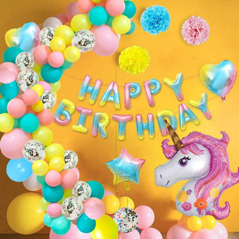 Unicorn 4th Birthday Party Decorations for Girl Purple Pink Unicorn Party  Theme Balloon Set, Large Rainbow Unicorn Helium Balloons with Heart and  Star