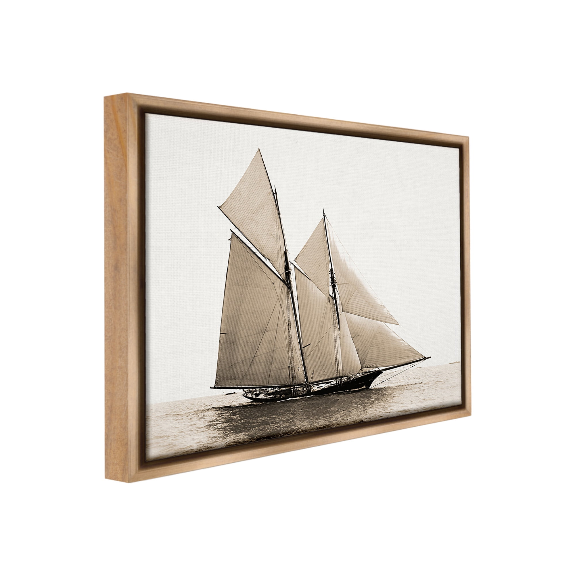 Stupell Industries Vintage Maritime Ship Transportation Photography Brown Floater Framed Canvas Art Print Wall Art, 31 x 25