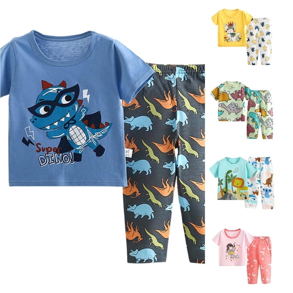 XAOFW Toddler Boy Outfits Short Sleeve Cartoon Dinosaur Graphic Tees Pants Kids Summer Fall Cute Clothes Sets 5-6 Years