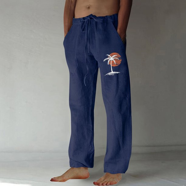 Puntoco Pantalones casuales largos para hombre, pantalones casuales con estampado de moda para hombre, cintura elástica con bolsillos, pantalones deportivos