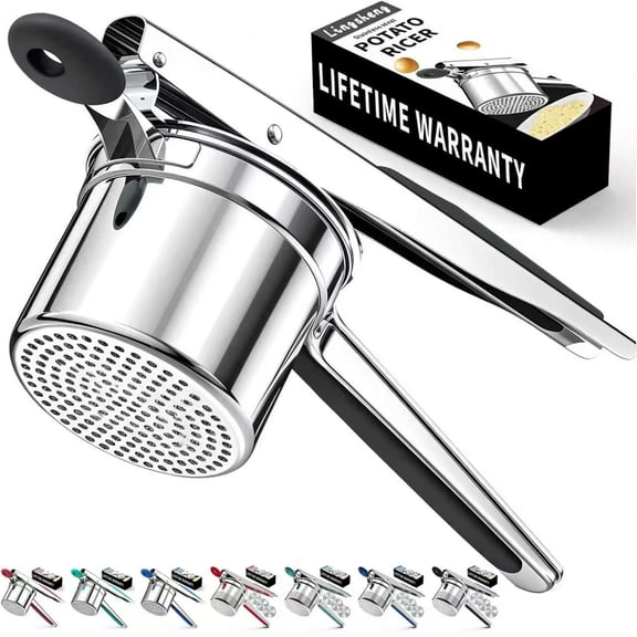 MINTEEM 15oz Potato Ricer,Long Handle Heavy Duty Stainless Steel Potato Masher Kitchen Tool, Press and Mash Kitchen Gadget For Perfect Mashed Potatoes