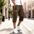 thumbnail image 2 of cfhntfmh Mens Capri Cargo Pants Casual Loose Pants with Pockets Fashion Drawstring Hiking Pants for Outdoor (Brown,X-Large), 2 of 5