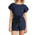 thumbnail image 1 of Conjunto de dos piezas de pantalones cortos de verano para mujer, camiseta de manga corta con jacquard y pantalones cortos, color liso, conjunto informal para vacaciones, tejido transpirable, 1 of 5