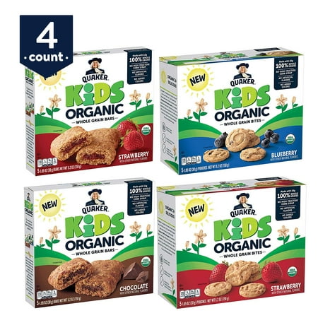Quaker Kids Organic Whole Grain Bars & Bites Sampler Pack, 4 Boxes, 20