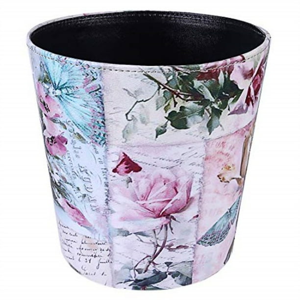 xshion pu wastebasket,10l/2.64 gallon retro trash can waterproof